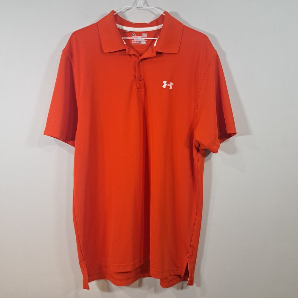 Under Armour Loose Heat Gear Orange Polo Large
